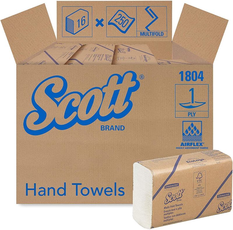 Photo 1 of 
Scott Essential Multifold Paper Towels (01804) with Fast-Drying Absorbency Pockets, White, 16 Packs/Case, 250 Multifold Towels/Pack -