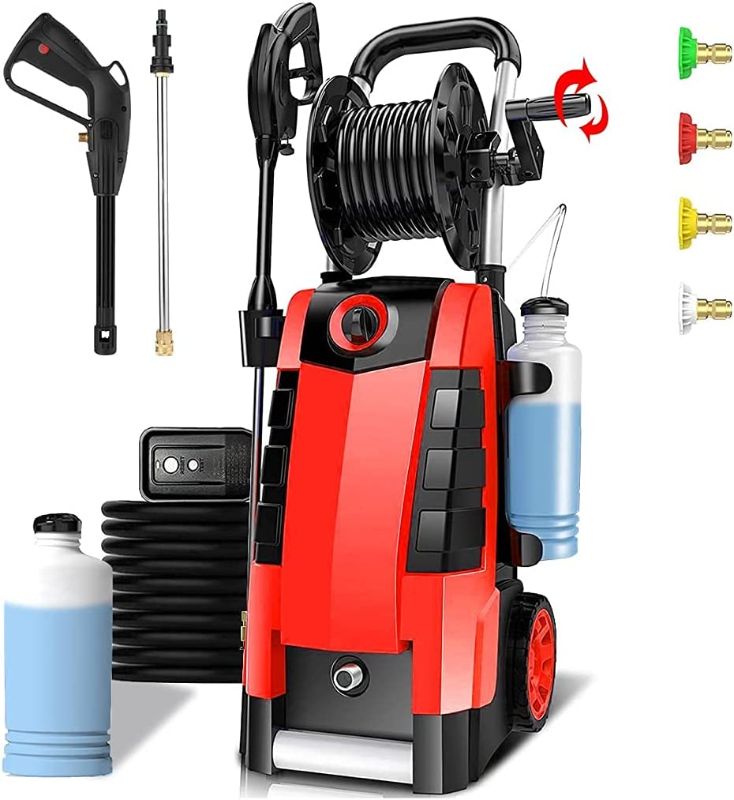 Photo 1 of 
Powers On but Noisy Motor*******Suyncll Pressure Washer, 1.9GPM Electric Power Washer,1800W High Pressure Washer, Professional Washer Cleaner, with 5 Nozzles, Soap Bottle and Hose Reel