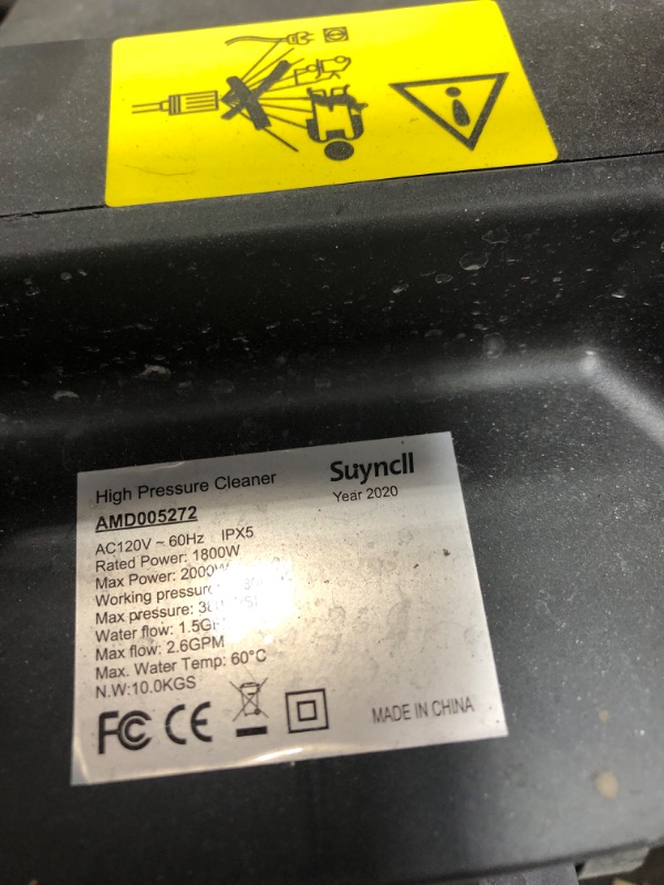 Photo 4 of 
Powers On but Noisy Motor*******Suyncll Pressure Washer, 1.9GPM Electric Power Washer,1800W High Pressure Washer, Professional Washer Cleaner, with 5 Nozzles, Soap Bottle and Hose Reel