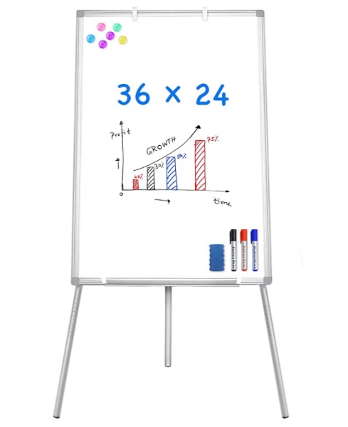 Photo 1 of Easel Whiteboard - Magnetic Portable Dry Erase Easel Board 36 x 24 Tripod Whiteboard Height Adjustable, 3' x 2' Flipchart Easel Stand White Board for Office or Teaching at Home & Classroom