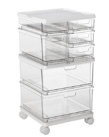 Photo 1 of CRACKED**iDesign The Sarah Tanno Collection Large 7-Drawer Stacking Cosmetic Organizer Cart, Clear/White