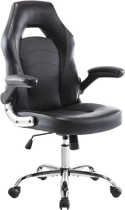 Photo 1 of SMUG Gaming Chair, Racing Style Bonded Leather Gamer Chair, with Adjustable Height and Flip-Up Arms, Gaming Chair for Adults Kids Men Women Black