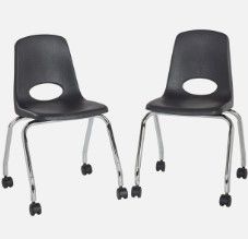 Photo 1 of Factory Direct Partners 10372-BK 18" Mobile School Chair with Wheels for Kids, Teens and Adults; Ergonomic Seat for in-Home Learning, Classroom or Office - Black (2-Pack)