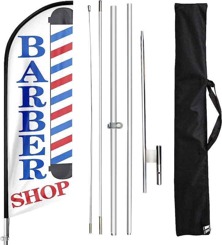 Photo 1 of 
FSFLAG Barber Flag, Barbershop Flags with Pole Kit, Barbershop Flag with Pole Set for Businesses, Advertising Swooper Feather Flag Banner Sign for Barber..