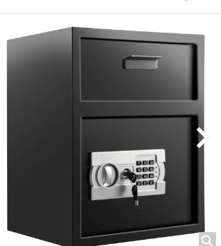 Photo 1 of VEVOR Digital Depository Safe 1.7 Cubic Feet Made of Carbon Steel Electronic Code Lock Depository Safe with Deposit Slot with Two Emergency Keys Depository Box for Home Hotel Restaurant and Office