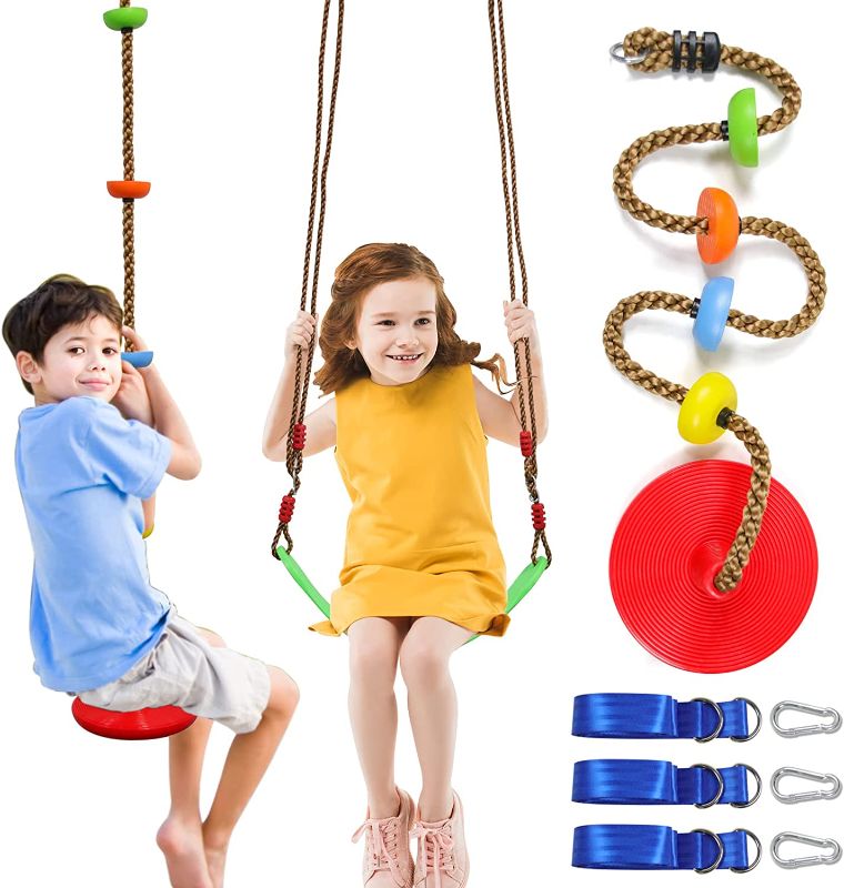 Photo 1 of 
Tree Swing Climbing Rope 2 Pack Multicolor with Platforms Red Disc Swings Seat - Outdoor Playground Set Accessories Tree House Flying Saucer Outside Toys -...
Color:Multicolor,red