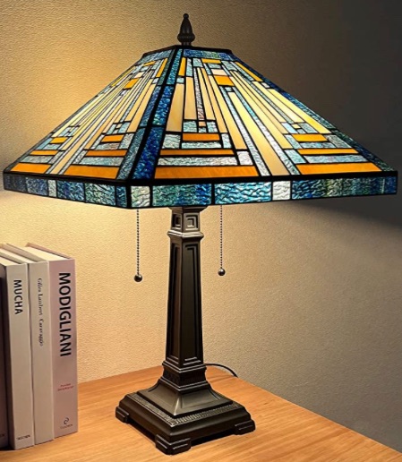 Photo 1 of ARTZONE Tiffany Table Lamp [2-Lights][W16''xH23''], Tiffany Table Lights Antique Stained Glass Bedside Table Lamp for Bedside/Desk Reading/Living Room/Home Office/Bedroom