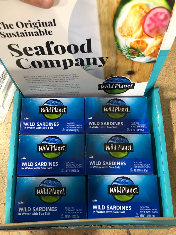 Photo 1 of Wild Planet Sardines In Water Lightly Smoked With Sea Salt, Nutritional Powerhouses Packed with Flavor, 4.4 Ounce (Pack of 6) Lightly Smoked + Sea Salt in Water 6 Count
