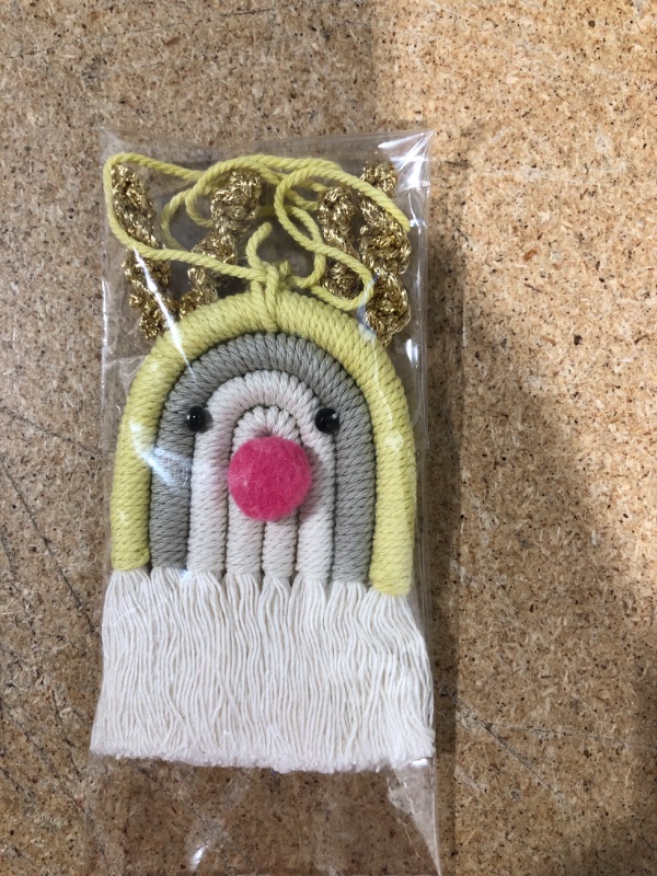Photo 1 of Christmas Tree Hanging Ornaments, Rope Knot Hand-Woven Sika Deer Antlers Christmas Pendants, Car Home Hangings (Yellow)