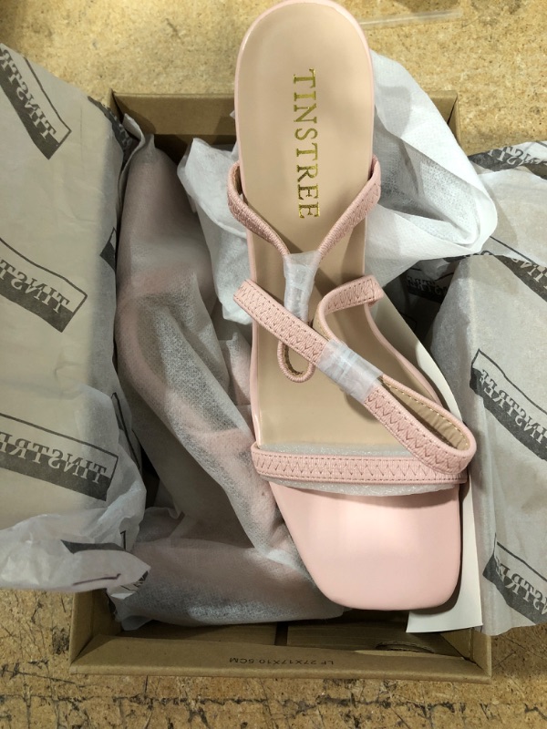 Photo 1 of TINSTREE Women's Square Toe Heels Ankle Strap Dressy Open Toe Chunky Heel Sandals Strappy Dress Shoes Wedding Bridal Pumps 9 Pink