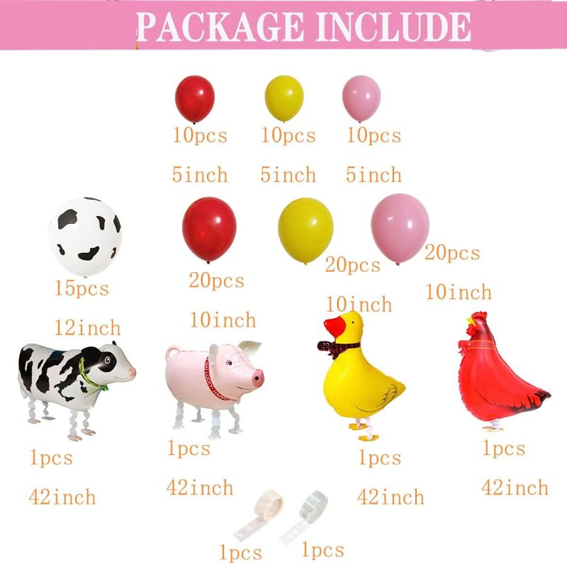 Photo 1 of Farm Animals Birthday Party Set?Cow Party Balloon Garland Set of Cow Print Balloons,White Black Red yellow Balloons, Animal Walking Balloons for Birthday (3 pack) 
