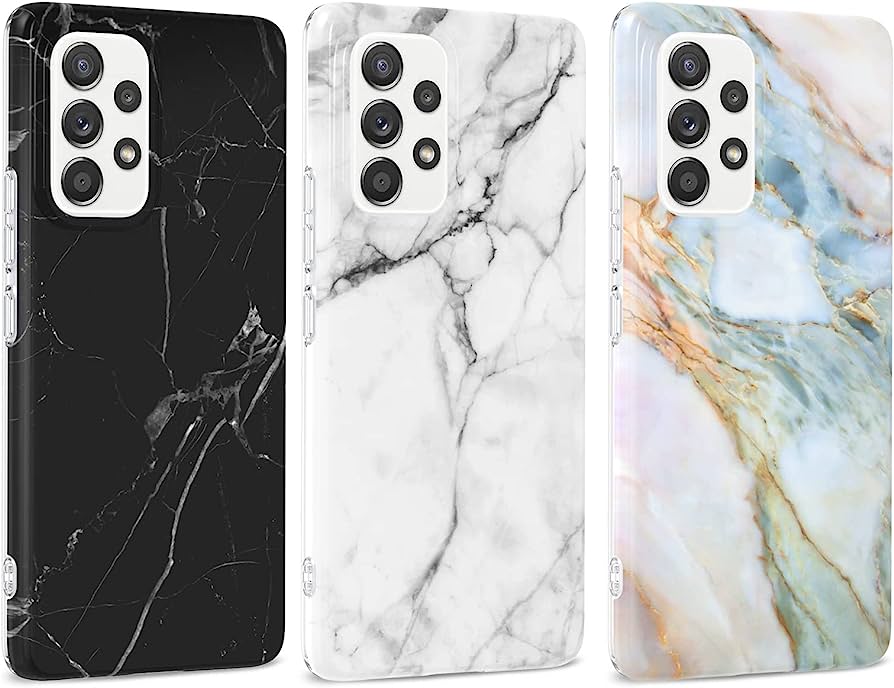 Photo 1 of 3 Pack Compatible with Samsung Galaxy A33 5G Case, Matte Marble Case Design Slim Stylish Soft Flexible TPU, IMD Technology Protective Phone Cover for Galaxy A33 5G,Black+White+Purple White