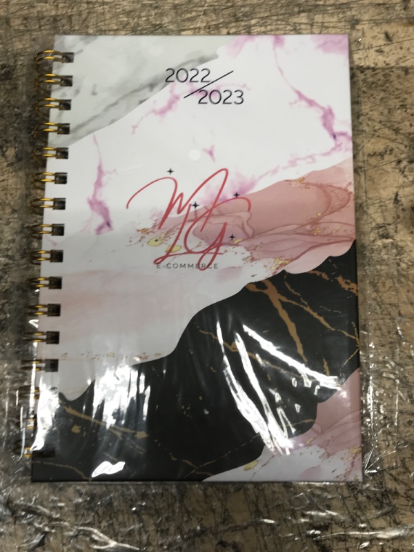 Photo 2 of 2022-2023 Agenda Planner, Monthly & Yearly Planner Calendar, Student Journal, A5 Agenda Calendar Organizer, 8.5" x 5.4" Gold Spiral Planner, Oct. 2022 - Dec. 2023 Daily Organizer, Note Taking, Annual Planner. Marble Colour, MLG e-commerce Agenda Planner w