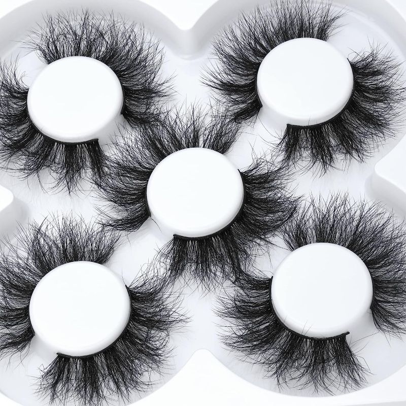 Photo 1 of Fluffy Mink Eyelashes Wispy 18mm Natural Lashes Dramatic 5D Thick Faux Mink Eye Lashes Pack FANXITON 5 Pairs Strip Volume False Eyelashes Multipack-- 2 ITEMS 