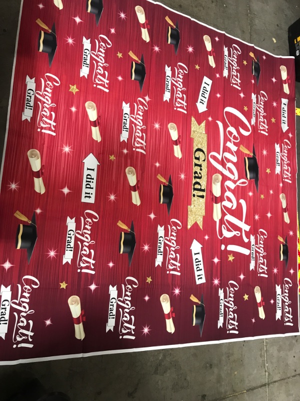 Photo 1 of 2023 Graduation Photography Backdrop Graduation Party Decorations Fabric Congratulate Grad Backdrop Graduation Celebration Background Banner for Prom Party 70.9 x 70.9 Inch (Red)