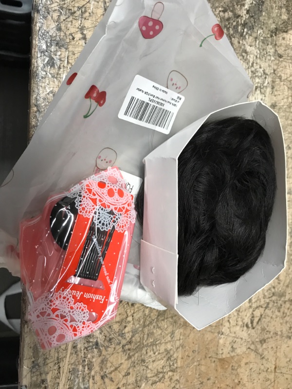 Photo 2 of FESHFEN Human Hair Messy Buns, 100% Human Hair Bun Hair Piece Real Hair Extension Wavy Curly Hair Scrunchies