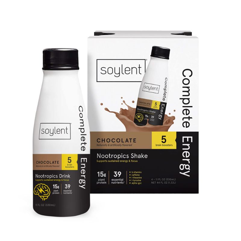 Photo 1 of *EXPIRED 05/09/23**Soylent Complete Energy Gluten-Free Vegan Protein Nootropics Shake, Chocolate, 11 Fl Oz, 4 Bottles