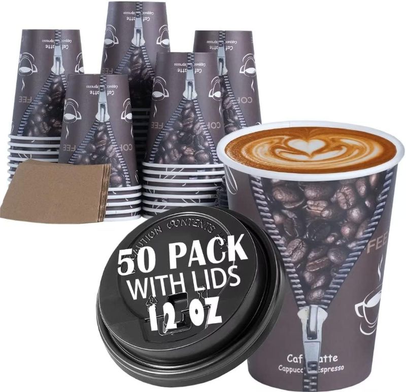 Photo 1 of *design may vary* ZIYE 50 Pack 16 Oz Disposable Coffee Cups with Lids, To Go Coffee Cups for Hot/Cold Beverages Espresso Tea