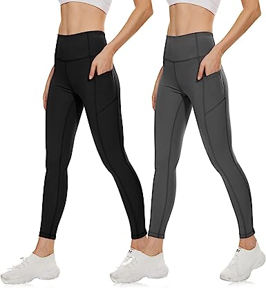 Photo 1 of Fhine Womens Yoga Leggings with Pockets-High Waist Workout Pants 7/8 Length Stretch Running Jogging Hiking Cycling Activewear LARGE