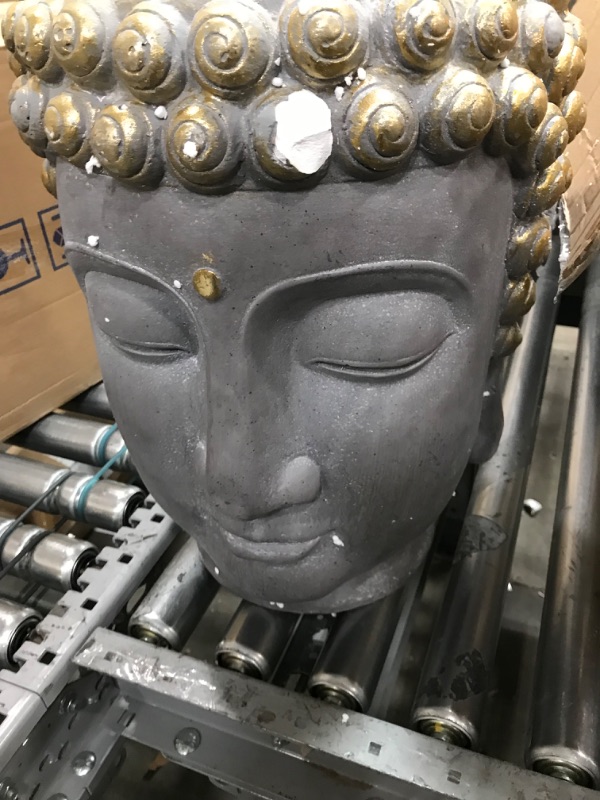 Photo 4 of 9 in. Gray Polyresin Buddha Head Planter
