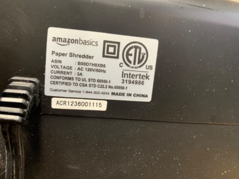 Photo 4 of Used *** Amazon Basics 15-Sheet Cross Cut Paper Shredder and Credit Card CD Shredder with 6 Gallon Bin 15 Sheet - new model Shredder