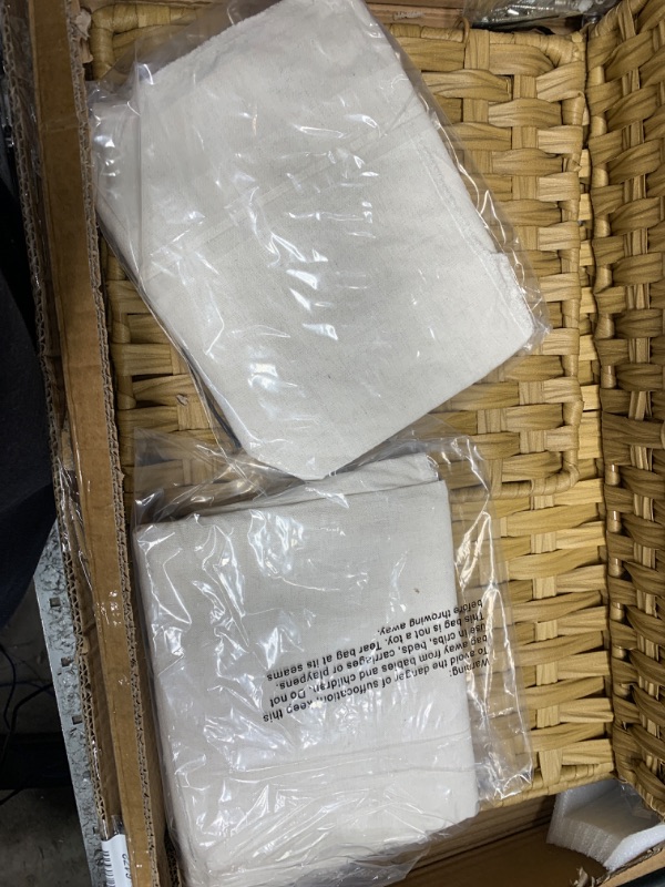 Photo 1 of Used *** Greenstell Laundry Hamper with Lid, 60L Clothes Hamper with 2 Removable Liner Bags & 2 Mesh Laundry Bags, Handwoven Synthetic Rattan Laundry Basket for Clothes, Toys in Bathroom, Bedroom Natural 13.4 x 13.4 x 21.7 inches Natural