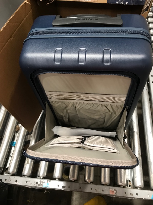 Photo 1 of Aerotrunk Carry on Luggage with Laptop Computer Compartment - Hardside Multifunctional Business Suitcase with Front Pocket - Laptop Sleeve Luggage with Double Spinner Wheels (Blue, Carry-on 21-Inch) Carry-on 21-Inch Blue