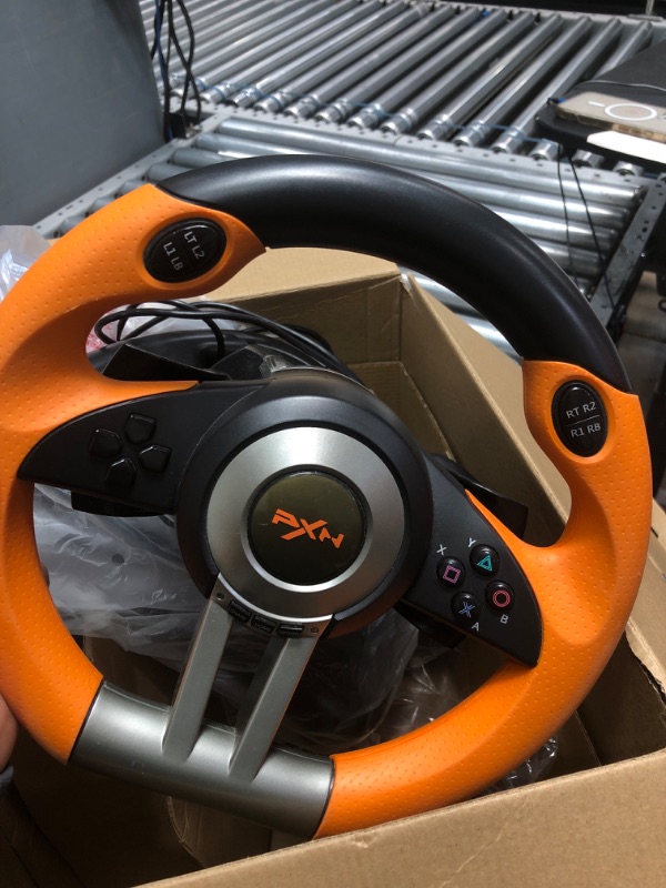 Photo 2 of Game Racing Wheel, PXN-V3II 180° Competition Racing Steering Wheel with Universal USB Port and with Pedal, Suitable for PC, PS3, PS4, Xbox One, Xbox Series S&X, Nintendo Switch - Orange