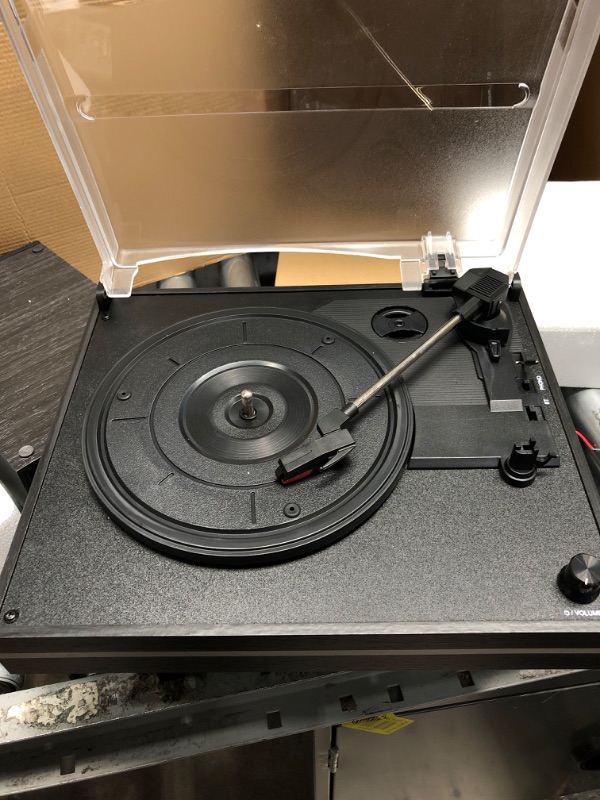 Photo 5 of Record Player for Vinyl with External Speakers, Belt-Drive Turntable with Dual Stereo Speakers Vintage Vinyl LP Player Support 3 Speed Wireless AUX Headphone Input Auto Stop for Music Lover Black Black Come with Two External Speakers