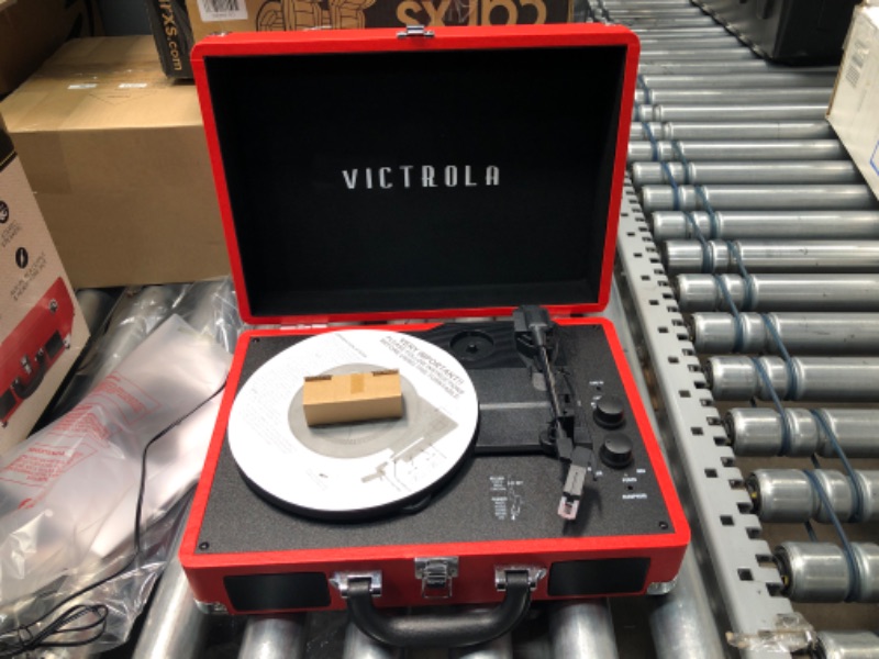 Photo 2 of Victrola Vintage 3-Speed Bluetooth Portable Suitcase Record Player with Built-in Speakers | Red, 1SFA (VSC-550BT-RD)