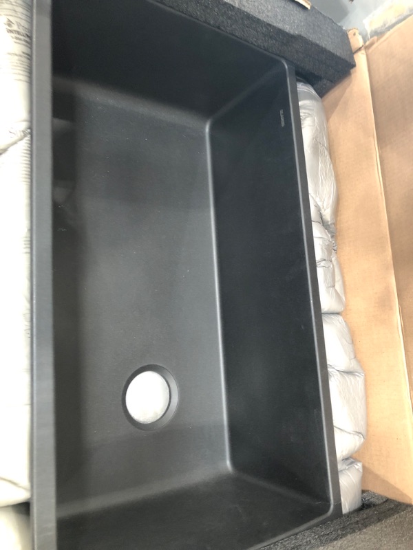 Photo 2 of ***DAMAGED***BLANCO Bowl Diamond Silgranit Super Single Undermount Kitchen Sink, 33.5x18.5 Coal Black