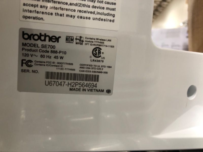 Photo 6 of Brother SE700 Sewing and Embroidery Machine, Wireless LAN Connected, 135 Built-in Designs, 103 Built-in Stitches, Computerized, 4" x 4" Hoop Area, 3.7" Touchscreen Display, 8 Included Feet