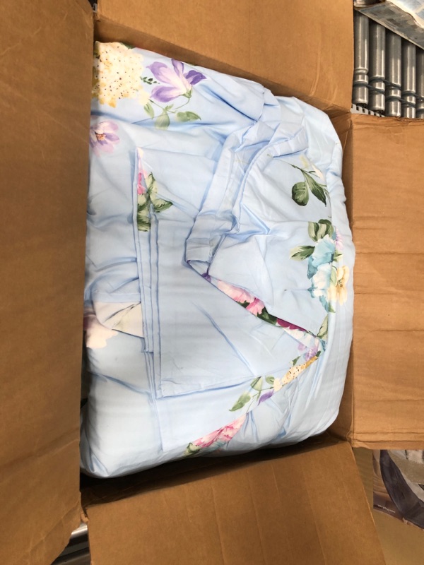 Photo 2 of ***Some staining due to shipping and handling.***
Wake In Cloud - Floral Comforter Set, Cottagecore Colorful Flowers Farmhouse Botanical Vintage Shabby Chic Pattern Printed on Light Blue, Soft Microfiber Bedding (3pcs, Queen Size) Queen Blue