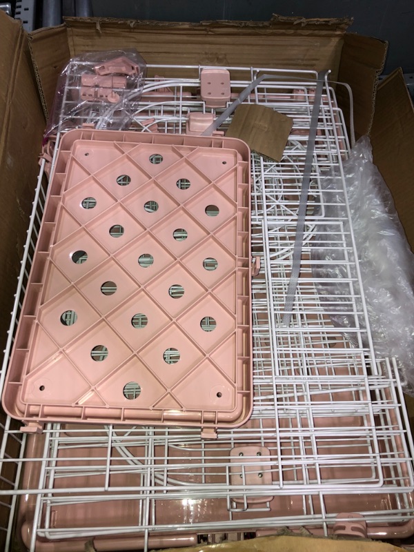 Photo 2 of 4-Tier Wire Cat Cage Playpen Kennel, Cat Catios Large Space 30 x 20 x 52.5 Inches for 1-3 Cats, Pink Cat Crate with 3 Platforms 3 Front Doors 2 Ramp Ladders