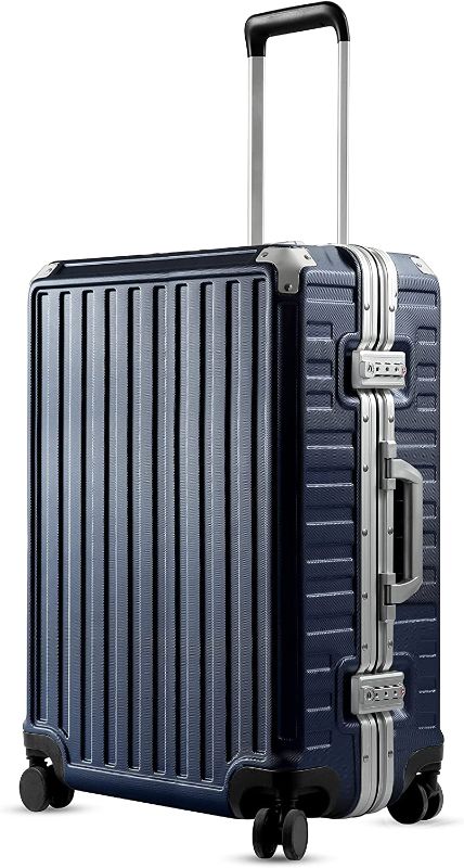 Photo 1 of *SEE NOTES* LUGGEX Hard Shell Checked Luggage with Aluminum Frame - 100% PC No Zipper Suitcase (Navy Blue Suitcase)
