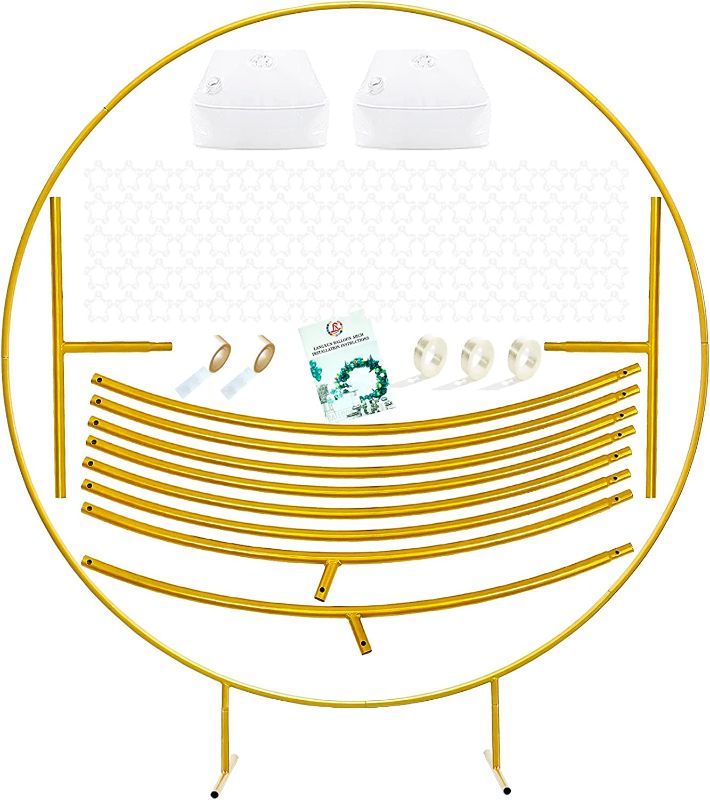 Photo 1 of LANGXUN Large Size 7.2ft Gold Metal Round Balloon Arch kit Decoration, for Birthday Party Decoration, Wedding Decoration, Graduation Decorations and Baby Shower Photo Background 2023 Upgrade Model
