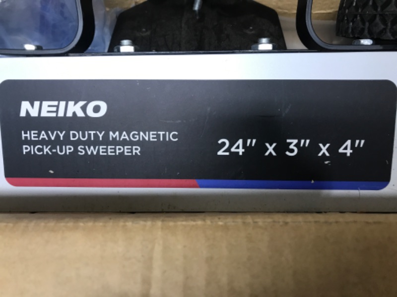 Photo 3 of **USED**
NEIKO 53416A 24” Rolling Magnetic Sweeper with Wheels, 30 Pound Capacity, Adjustable Handle & Floor Magnet Clearance Height, Metal Pick Up and Nail Magnet, Floor Sweeper for Construction, Shop, Etc.