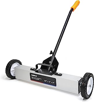 Photo 1 of **USED**
NEIKO 53416A 24” Rolling Magnetic Sweeper with Wheels, 30 Pound Capacity, Adjustable Handle & Floor Magnet Clearance Height, Metal Pick Up and Nail Magnet, Floor Sweeper for Construction, Shop, Etc.