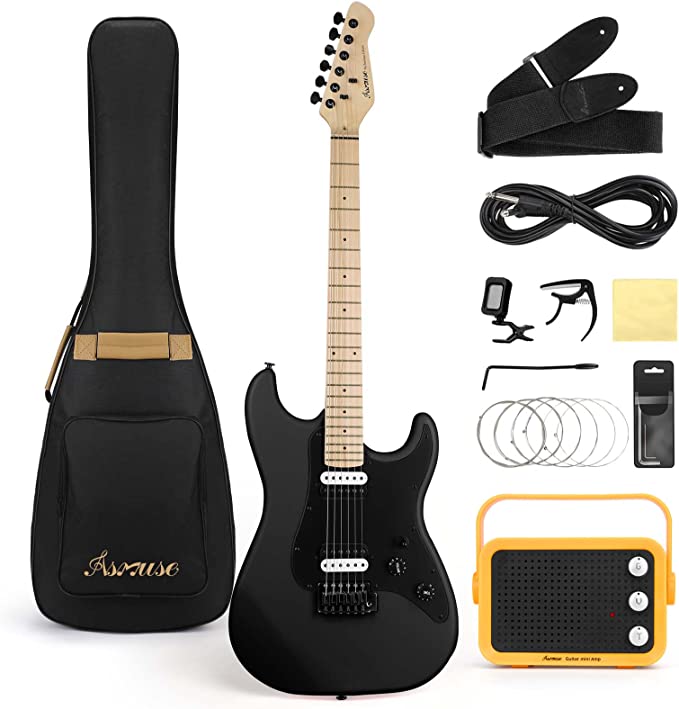 Photo 1 of Asmuse 39 Inch Electric Guitar Beginner Kit Full Size HSS for Starter Bundle with Amplifier, 6 Extra String, Picks, Gig Bag, Shoulder Strap, Digital tuner, Cable
