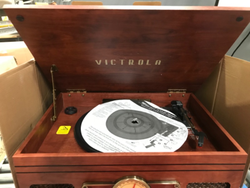 Photo 5 of Victrola Nostalgic 7-in-1 Bluetooth Record Player & Multimedia Center with Built-in Speakers - 3-Speed Turntable, CD & Cassette Player, AM/FM Radio, USB | Wireless Music Streaming | Mahogany Mahogany (USB) Entertainment Center