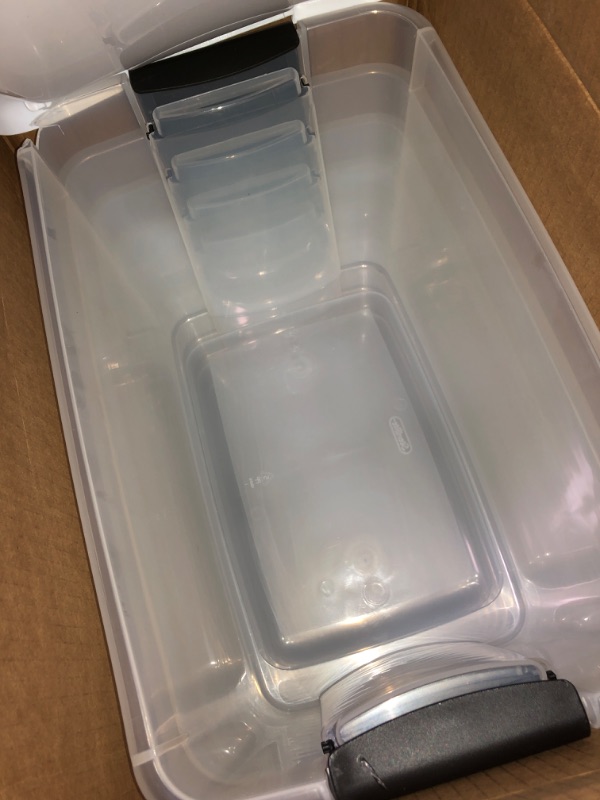 Photo 3 of (GREAT CONDITION) Sterilite 19859806, 30 Quart/28 Liter Ultra Latch Box, Clear with a White Lid and Black Latches, 6-Pack 30 Quart 6-Pack Solid