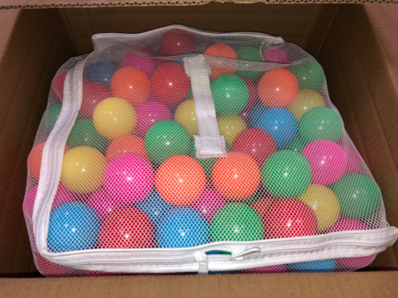 Photo 1 of (SEE NOTES) 18x18" White Mesh Zip-Up Container of Inflated Squishy Bouncy Balls 