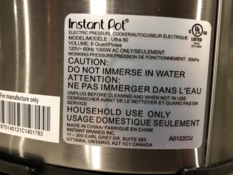 Photo 4 of **SEE NOTES**
Instant Pot Ultra, 10-in-1 Pressure Cooker, 6 Quart - Ultra