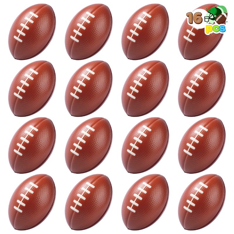 Photo 1 of 16 Pack 3.25” Mini Football Foam Stress Balls Toy for Kids Sports Birthday Party Favor, Squeeze Squish Balls, Anxiety Relief, Relaxation, Super Bowl LIII Party and School Classroom Prize