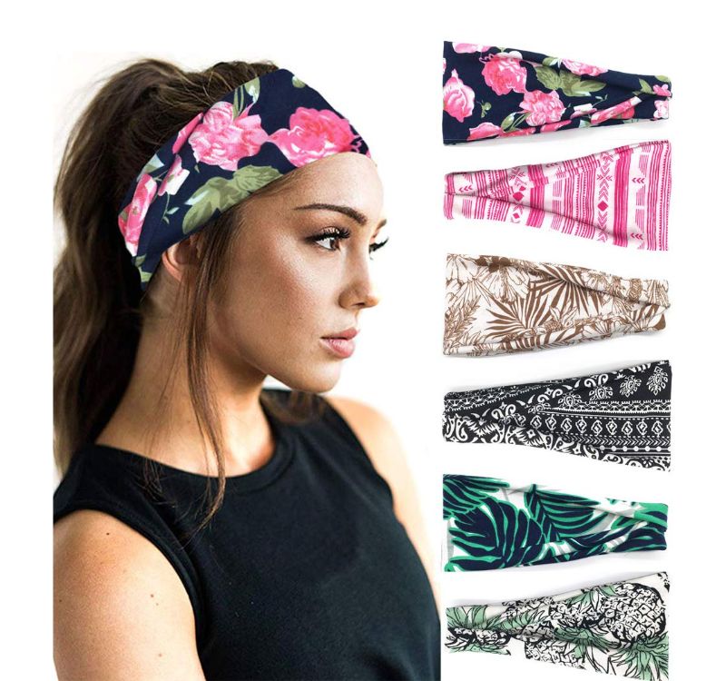 Photo 1 of  PLOVZ 6 Pack Women's Yoga Running Headbands Sports Workout Hair Bands (Set 10)