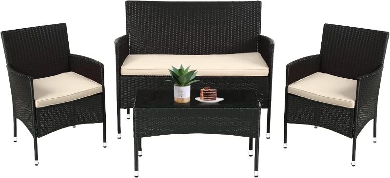 Photo 1 of *BOX 2 OF 2 ONLY* FDW Patio Furniture Set 4 Pieces Outdoor Rattan Chair Wicker Sofa Garden Conversation Bistro Sets for Yard,Pool or Backyard
