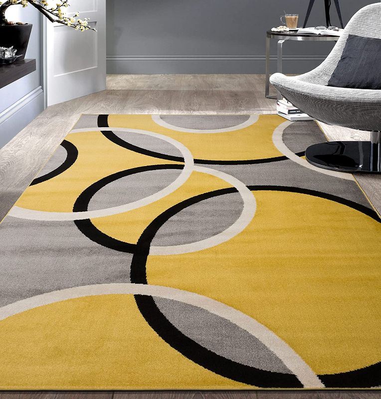 Photo 1 of (LIKE NEW) Rugshop Contemporary Abstract Circles Easy Maintenance for Home Office,Living Room,Bedroom,Kitchen Soft Area Rug 5' 3" x 7' 3" Yellow