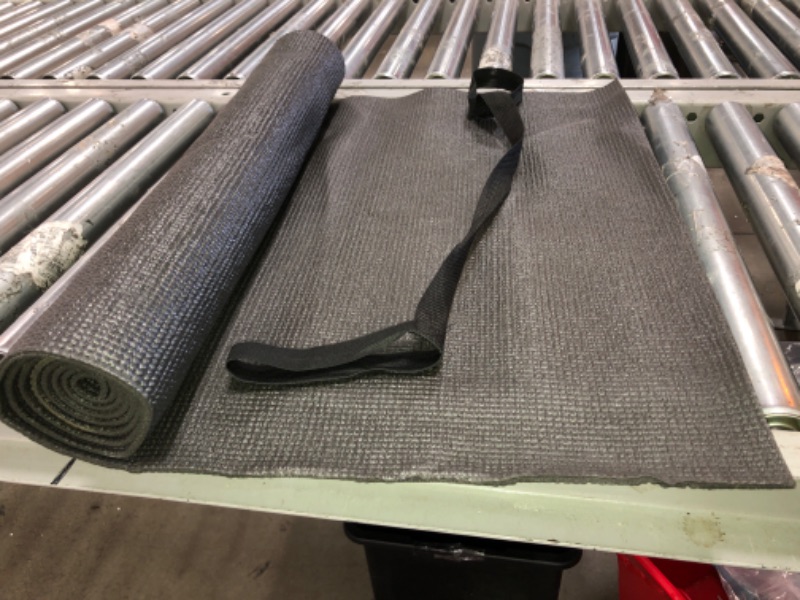 Photo 2 of (GOOD CONDITION) 67"x24" Dark Gray Basic Yoga Mat, 1/4" Thickness, Textured with Black Carrying Strap 