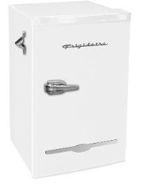 Photo 1 of Frigidaire EFR376-WHITE 3.2 Cu Ft White Retro Bar Fridge with Side Bottle Opener & Keurig K-Mini Coffee Maker, Single Serve K-Cup Pod Coffee Brewer, 6 to 12 oz. Brew Sizes, Studio Gray WHITE Single Door Fridge + Coffee Brewer, Studio Gray