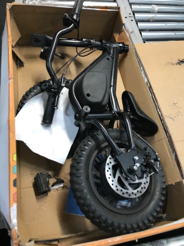 Photo 3 of ***MISSING PARTS AND HARDWARE***SEE PICS FOR DAMAGES; MISSING CHARGER**M Massimo Motor Electric Bike for Kids 150 Watt, top, Age 3+ Weight Capacity 100lbs 4 Hours Battery per Charge, Throttle Accelerate Adjustable Seat Green